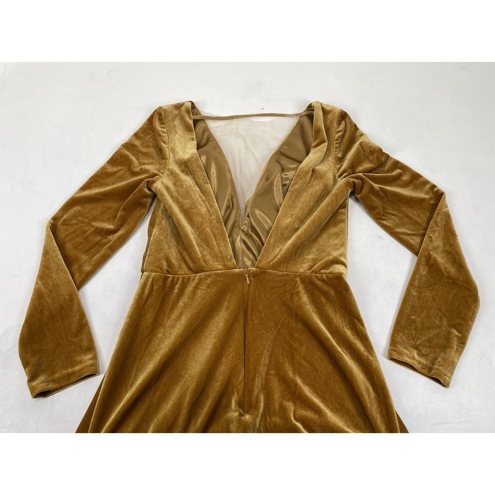 Jenny Yoo Collection Formal Long Sleeve Velvet A Line Maxi Dress Womens 4 Gold - Picture 4 of 8